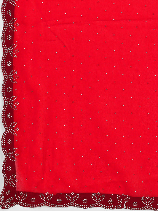 Leelavati Embellished Bollywood Chiffon Saree (Red)