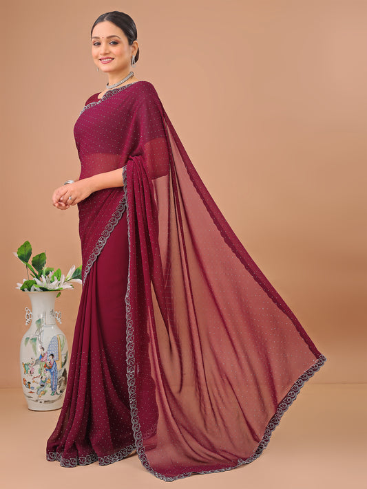 Leelavati Embellished Bollywood Chiffon Saree (Maroon)