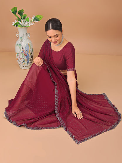Leelavati Embellished Bollywood Chiffon Saree (Maroon)