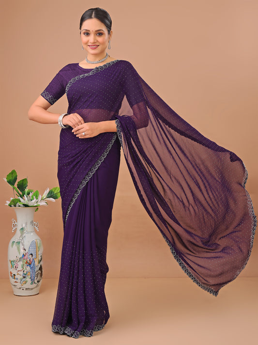 Leelavati Embellished Bollywood Chiffon Saree (Purple)