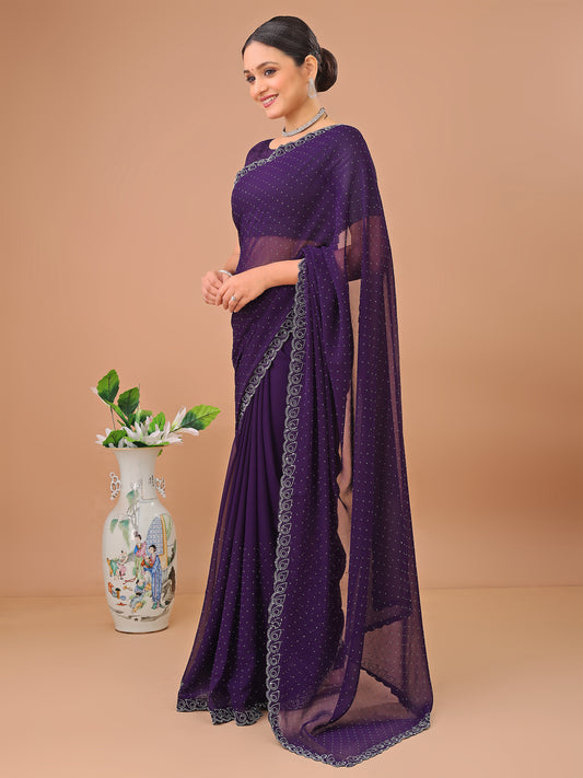 Leelavati Embellished Bollywood Chiffon Saree (Purple)