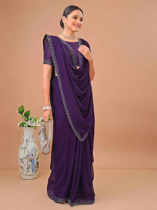 Leelavati Embellished Bollywood Chiffon Saree (Purple)