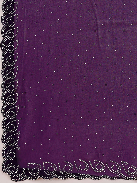 Leelavati Embellished Bollywood Chiffon Saree (Purple)
