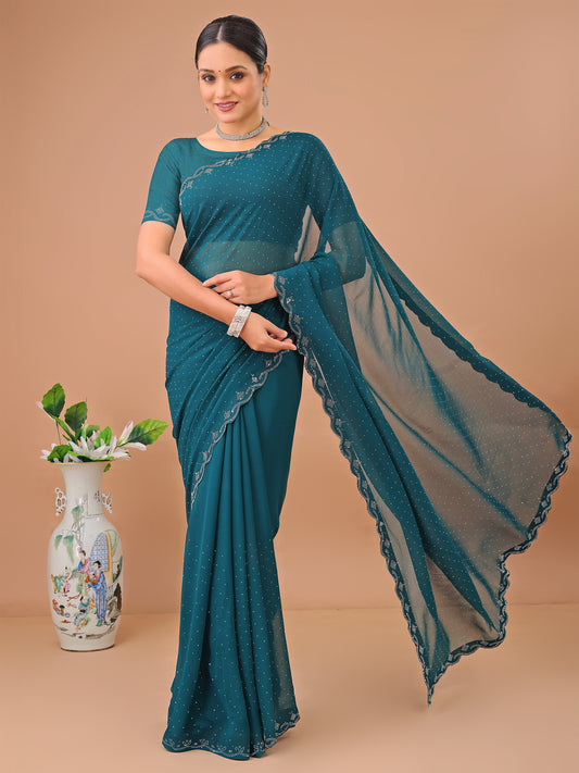 Leelavati Embellished Bollywood Chiffon Saree (Purple)