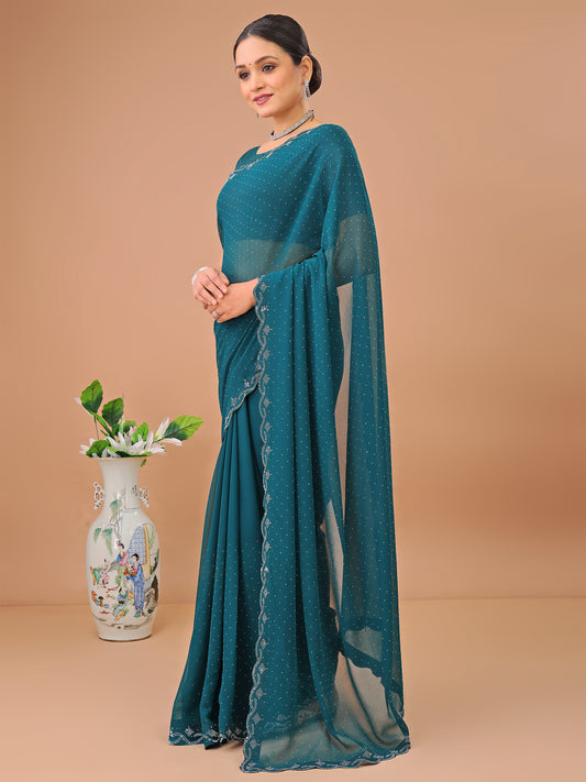 Leelavati Embellished Bollywood Chiffon Saree (Purple)