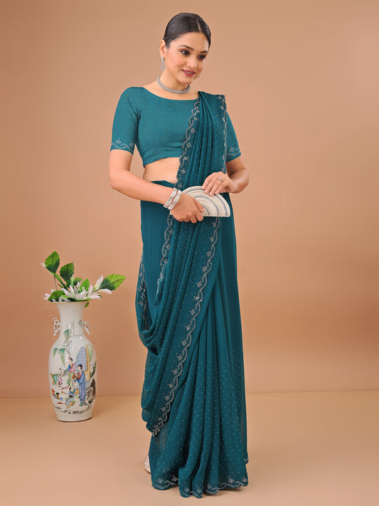 Leelavati Embellished Bollywood Chiffon Saree (Purple)