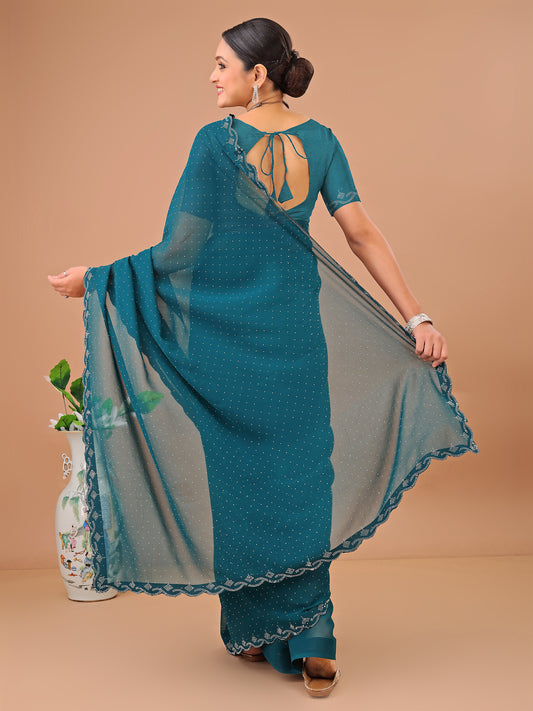 Leelavati Embellished Bollywood Chiffon Saree (Purple)