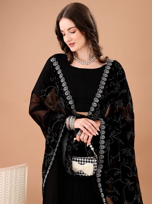 Leelavati Embroidered, Embellished Bollywood Georgette Saree (Black)