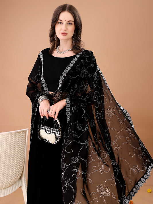 Leelavati Embroidered, Embellished Bollywood Georgette Saree (Black)
