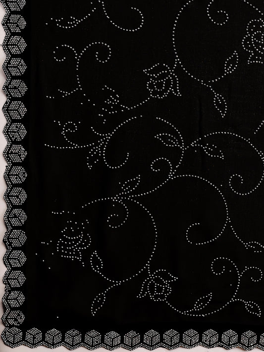 Leelavati Embroidered, Embellished Bollywood Georgette Saree (Black)