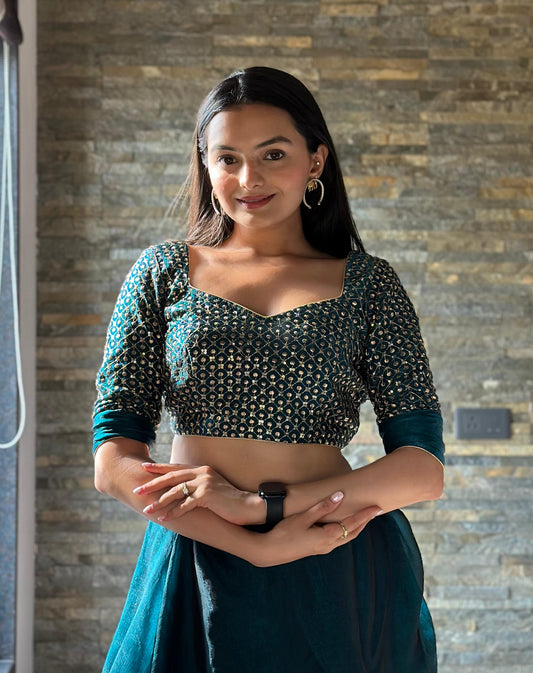 Leelavati Embroidered, Embellished Bollywood Organza Saree (Blue)