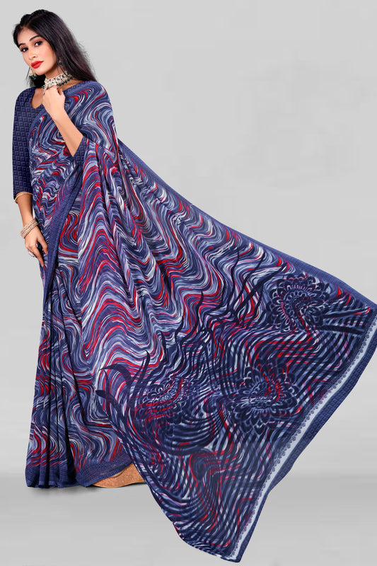 Leelavati Printed Daily Wear Chiffon Saree (Blue)