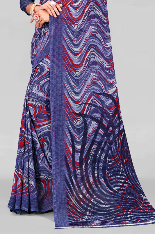 Leelavati Printed Daily Wear Chiffon Saree (Blue)