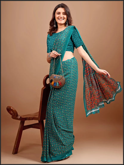 Leelavati Printed Bollywood Chiffon Saree (Green)