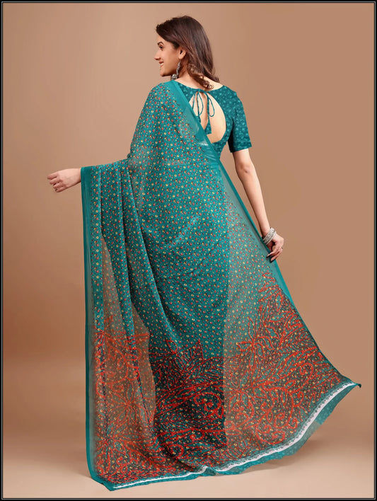 Leelavati Printed Bollywood Chiffon Saree (Green)