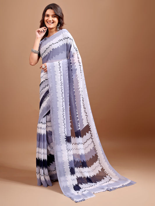 Leelavati Printed Bollywood Chiffon Saree (Multicolor)
