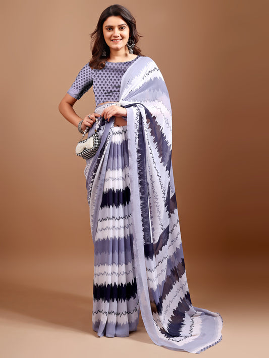 Leelavati Printed Bollywood Chiffon Saree (Multicolor)