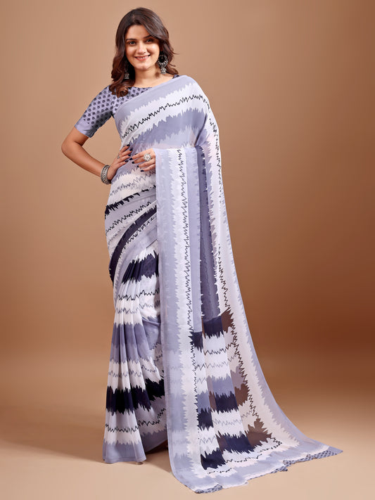 Leelavati Printed Bollywood Chiffon Saree (Multicolor)