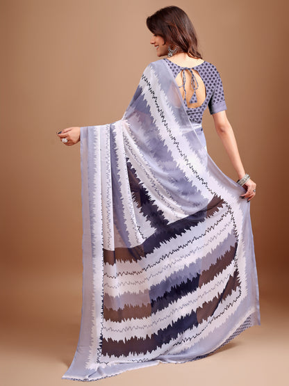 Leelavati Printed Bollywood Chiffon Saree (Multicolor)