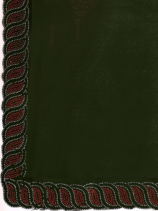 Leelavati Embellished Bollywood Chiffon Saree (Dark Green)