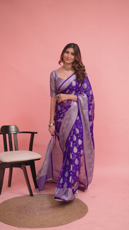 Leelavati Woven, Self Design Kanjivaram Pure Silk, Jacquard Saree (Purple)