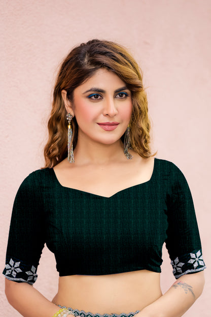 Leelavati Embroidered, Embellished Bollywood Georgette Saree (Blue)